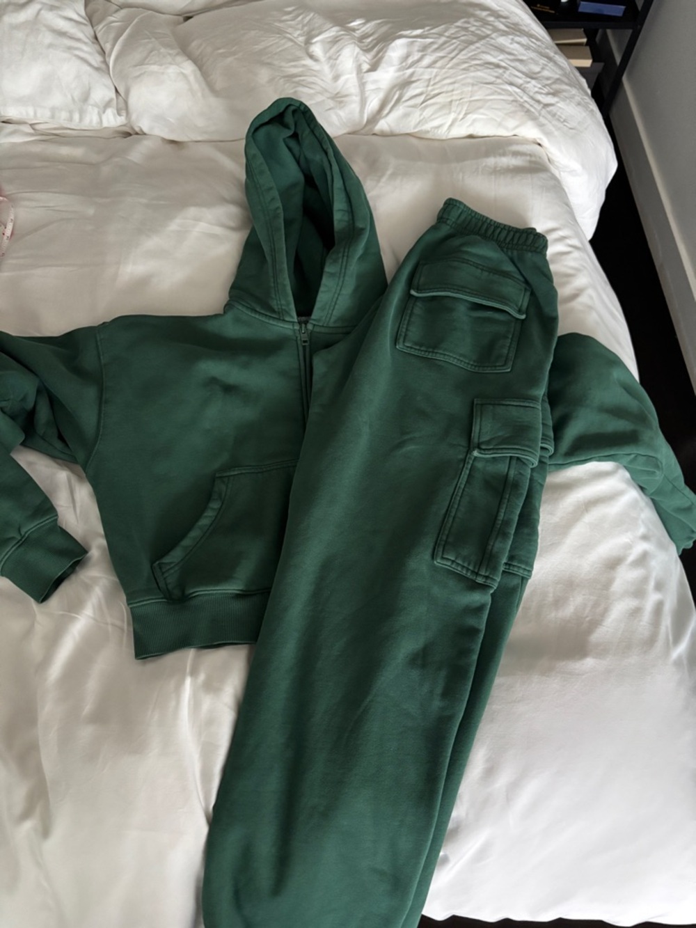 TNA Forest Green boyfriend crop Hoodie & Cargo Sweatpants Set